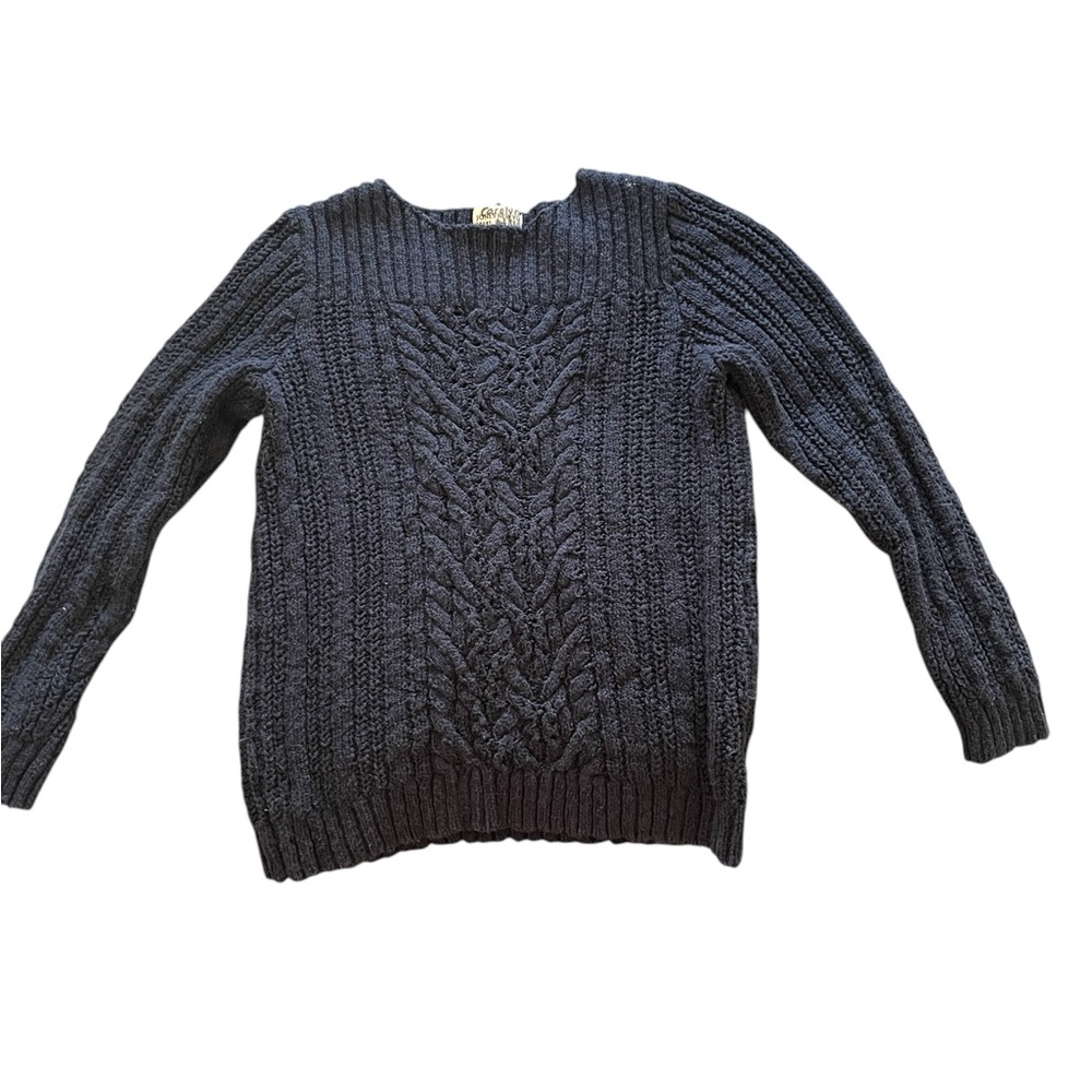GUC Jones New York Navy 100% Cotton ribbed cable knit crewneck sweater, M